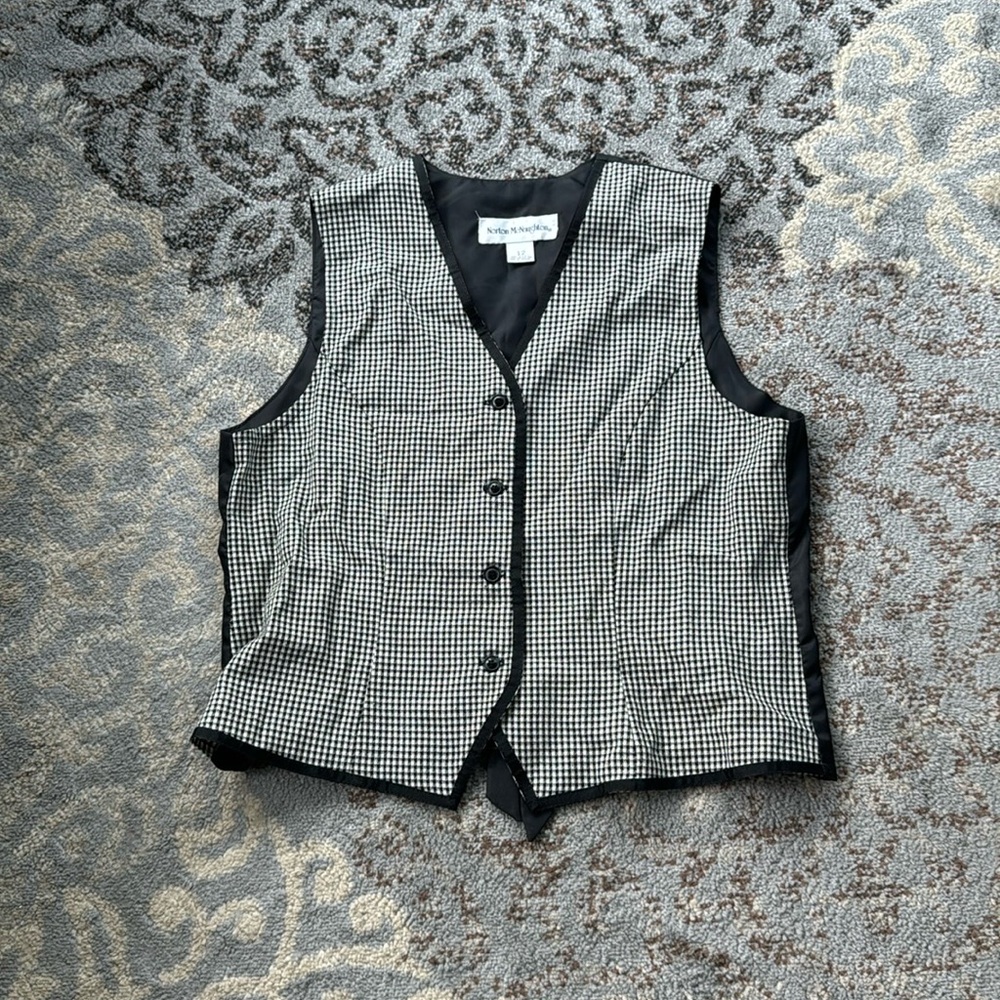Vintage Norton McNaughton Houndstooth Vest Black White 12